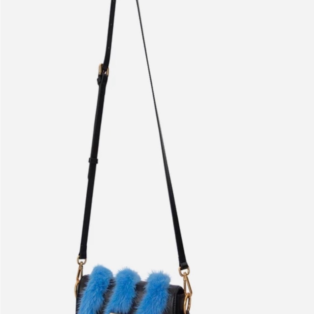 Brandon Blackwood Medium Nia Bag in Black Hard Leather with Blue Mink Fur - Picture 3 of 10